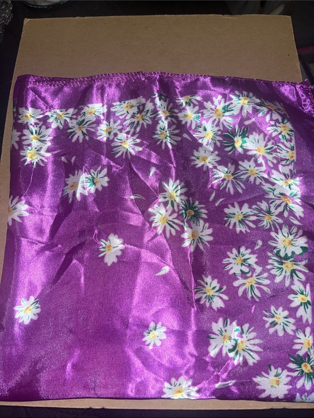 Vintage 60/70s vibrant purple daisy organza square scarf retro daisy print s237